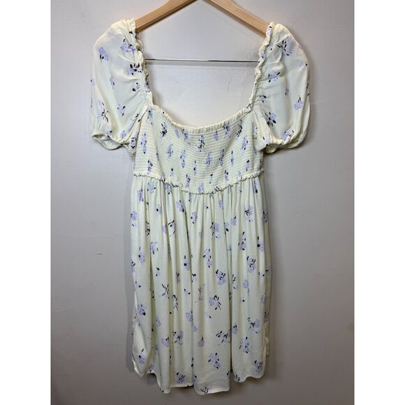 Aritzia Sundeh Women's Size Medium Yellow Floral Smocked Mini Dress - Picture 1 of 8